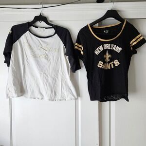Lot of 2 New Orleans Saints Shirts Womens 1X 2XL White Black Gold Short Sleeve